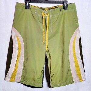 Hurley International Unlined Board Shorts Mens 33 Swim Trunks Green Olive  Y2K